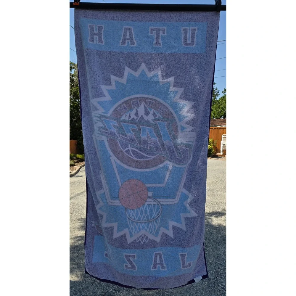 Vintage NBA Utah Jazz Beach‎ Towel Purple Mountain Logo 90s Basketball Graphic